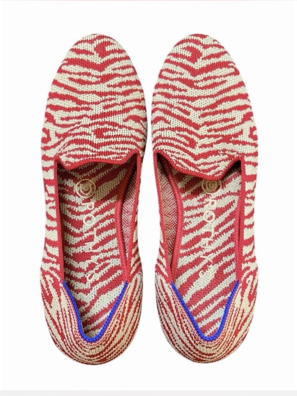 Rothy’s The Loafer Women’s 6.5 Red Cream Zebra Print Washable Recycled Flats